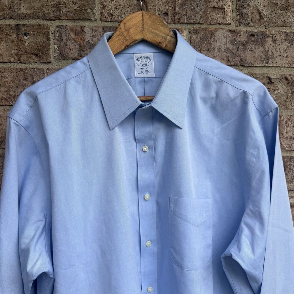 Brooks Brothers Regent Fit Dress Shirt 17.5 36/37 Blue Supima Cotton Non Iron